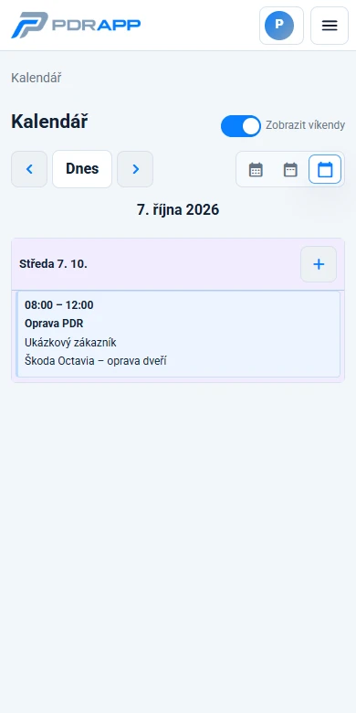 Kalendář v mobilní aplikaci PDRAPP