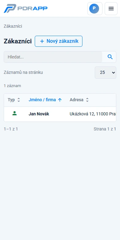 Seznam zákazníků v PDRAPP